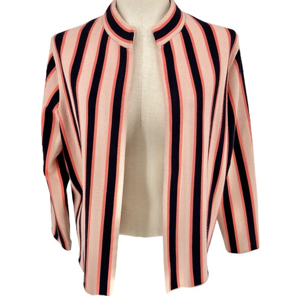 Ann Taylor Sweaters - Ann Taylor Striped Sweater Cardigan - navy, Pink, peach - medium